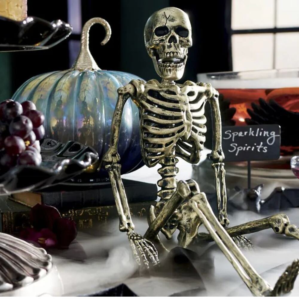 24" Gunmetal Tabletop Skeleton Halloween Decor